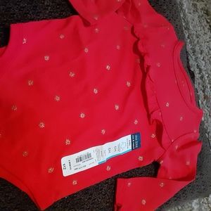 Red with gold long sleeve shirt onesie